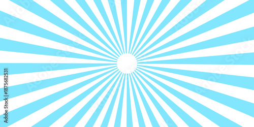 Blue colors Sunburst or sun burst retro background Star burst abstract backdrop. Simple Gradient Groovy Rays Of Comic Style Swirl Sunburst. Swirling radial background. Faded blue, white and beige 