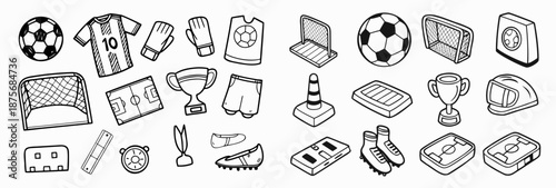 Soccer equipment and accessories illustration set