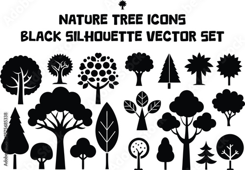 Nature Tree Icons Black Silhouette Vector Set