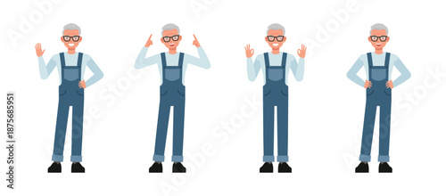 Senior male repair technician character vector illustration design set.