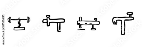 Vintage Corkscrew And Bottle Opener Line Icon Set In Doodle Style. Wine Opening Tools And Accessories Outline Sketch Collection. Hand Drawn Isolated Vector Illustration