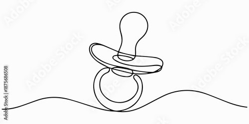 Continuous one line art of baby pacifier vector illustration, continuous line of baby pacifiers.one line drawing of baby pacifiers. one line Icon drawing with white background, Continuous one line