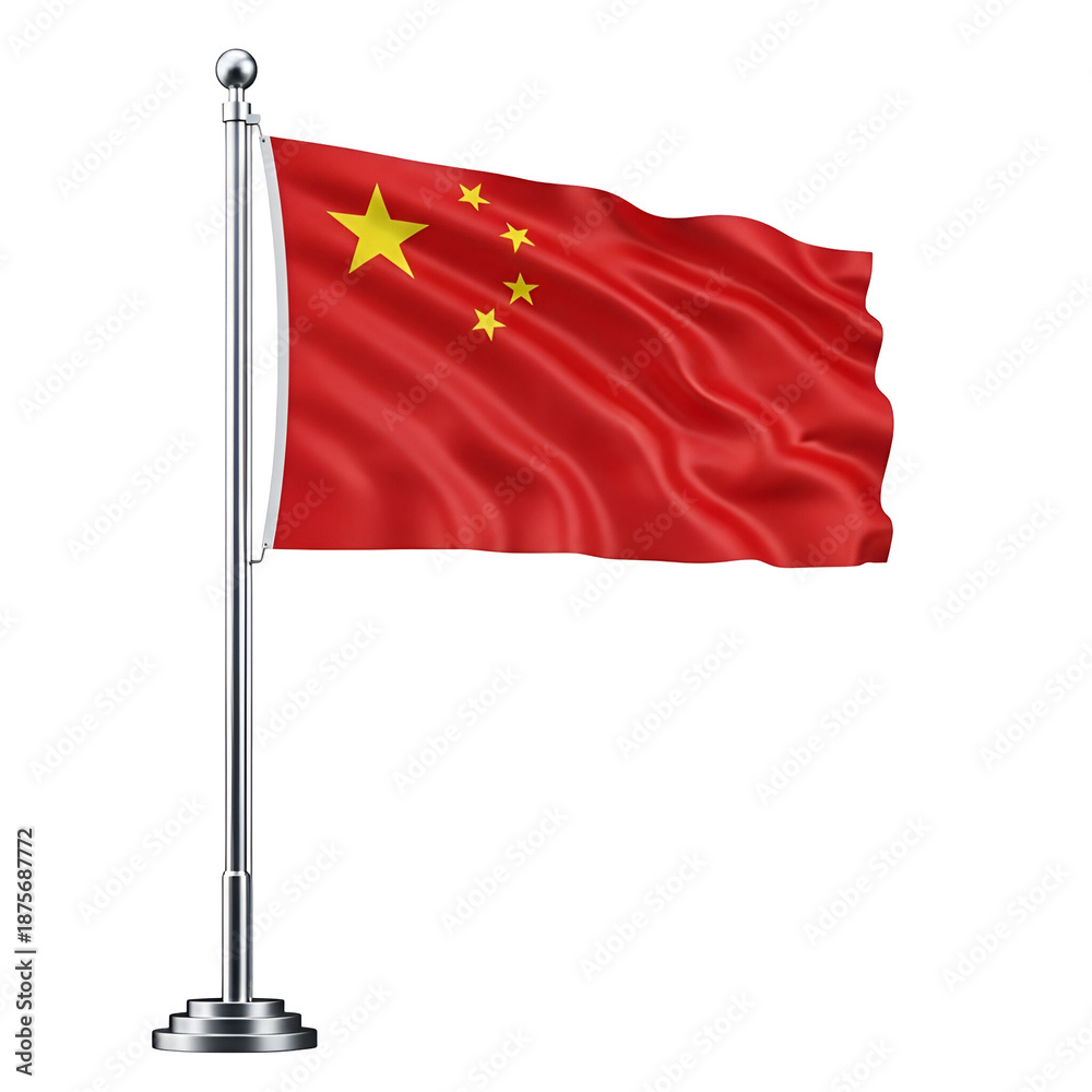 Naklejka premium China flag on silver pole waving