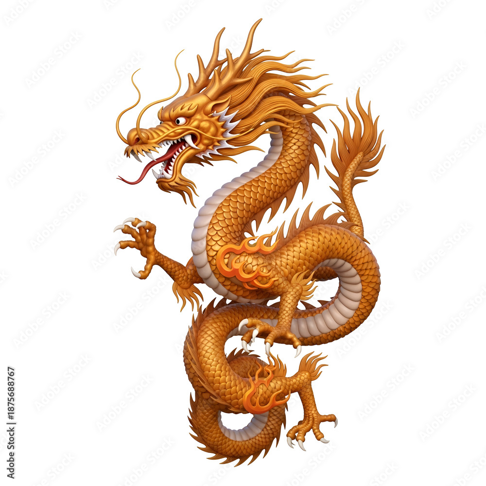 Fototapeta premium Golden Chinese Dragon Illustration