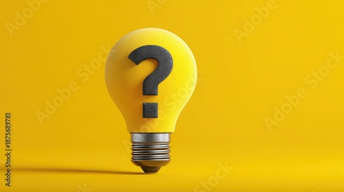 Vibrant yellow light bulb with a question mark symbolizing curiosity and creative inspiration on a bright background for innovative concepts