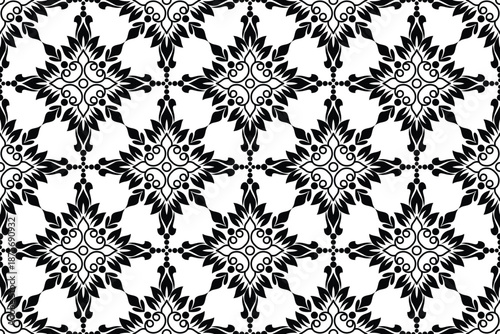 Abstract floral pattern wallpaper flower Print seamless vector black and white arabesque motif geometric art nouveau repeated cool background