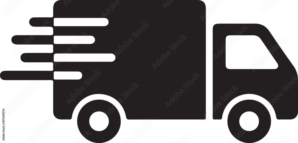 Fototapeta premium Black silhouette of a delivery truck with motion lines