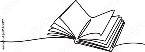 Open book drawn with a single continuous black line on white