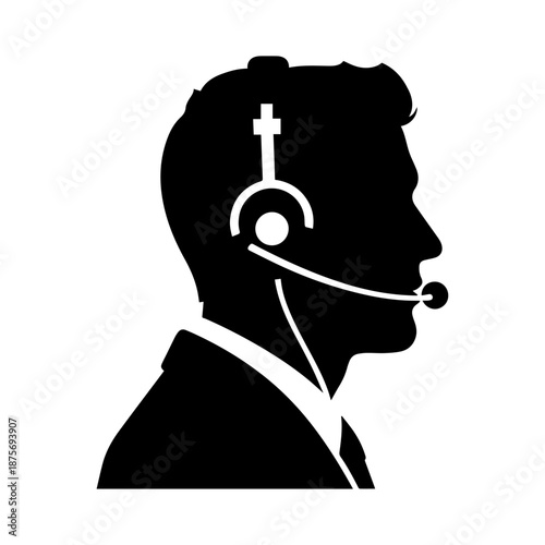 Customer Support Representative Silhouette with Headset Profile.