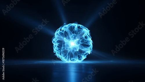 Celestial Energy Sphere: A captivating, glowing sphere of electric blue energy pulses with an ethereal aura, radiating light and power in the cosmic void.
