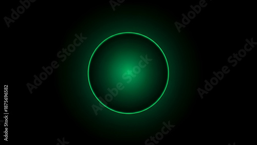 Green Glowing Circle in the Darkness: A captivating green circle illuminates the darkness, exuding an aura of mystery and intrigue. It stands as a symbol of infinity, the world, or innovation.