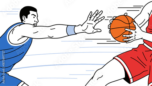 Dynamic basketball game illustration featuring players in action, showcasing speed and competition.