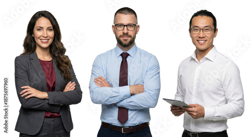 Diverse Business Team Posing Confidently Against White Background