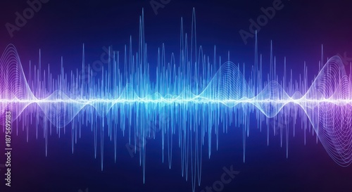 Abstract sound frequency visualization with dynamic flowing digital lines creating a vibrant blue and purple technological backdrop texture, dark, line, oscillation
