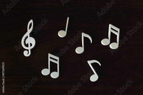 Tablou pe pânză White musical notes on a dark background