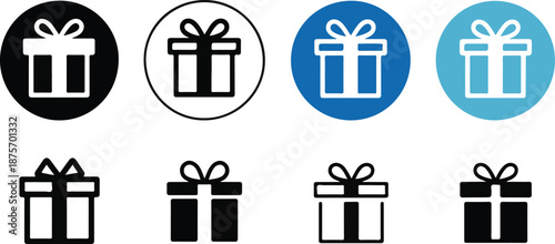 Gift Box icon set, isolated on white background. Vector illustration. Surprise present linear design. Stock vector.