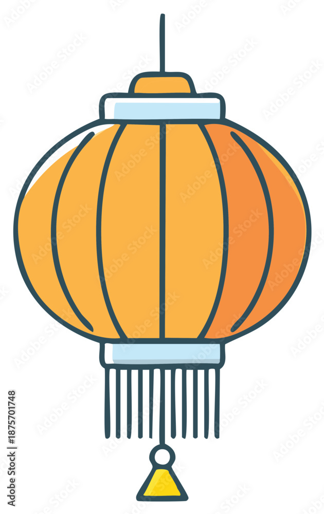 Fototapeta premium Festive Orange Paper Lantern with Tassel and Decorative Fringe Hanging