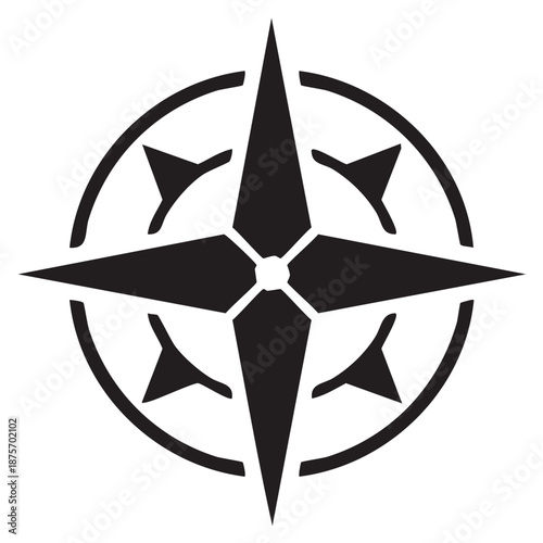 Detailed Black Compass Rose Icon for Navigation Design and Mapping Projects