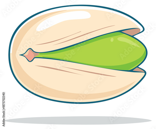 Isolated pistachio nut with shell opened and kernel exposed, offering a delicious snack option