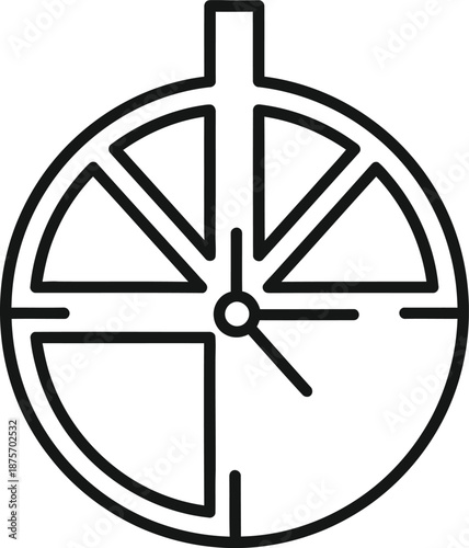 Black and white crossroads shaped clock icon, decision over time concept, ultra uncommon symbolic vector, geometric outline, white background 