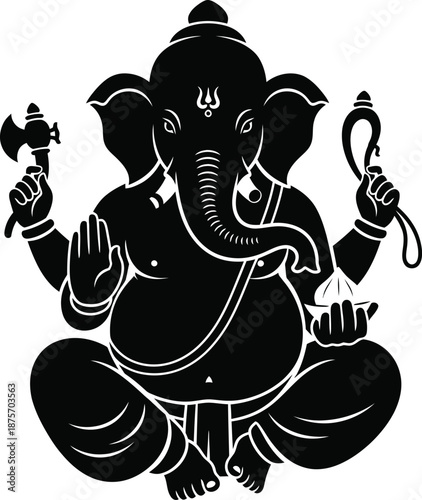 Ganesh silhouette vector style design black color . white color background 
