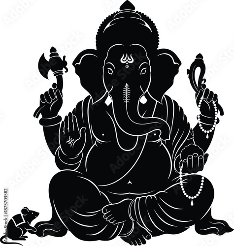 Ganesh silhouette vector style design black color . white color background 