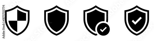 security shield icons - protection shields with checkmark badges , symbol, icon in outline and solid styles showing protection, verification, and trust states for privacy and UI systems.