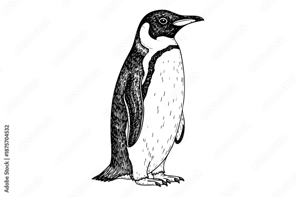 Obraz premium Vintage penguin engraving isolated black ink polar bird hand drawn illustration