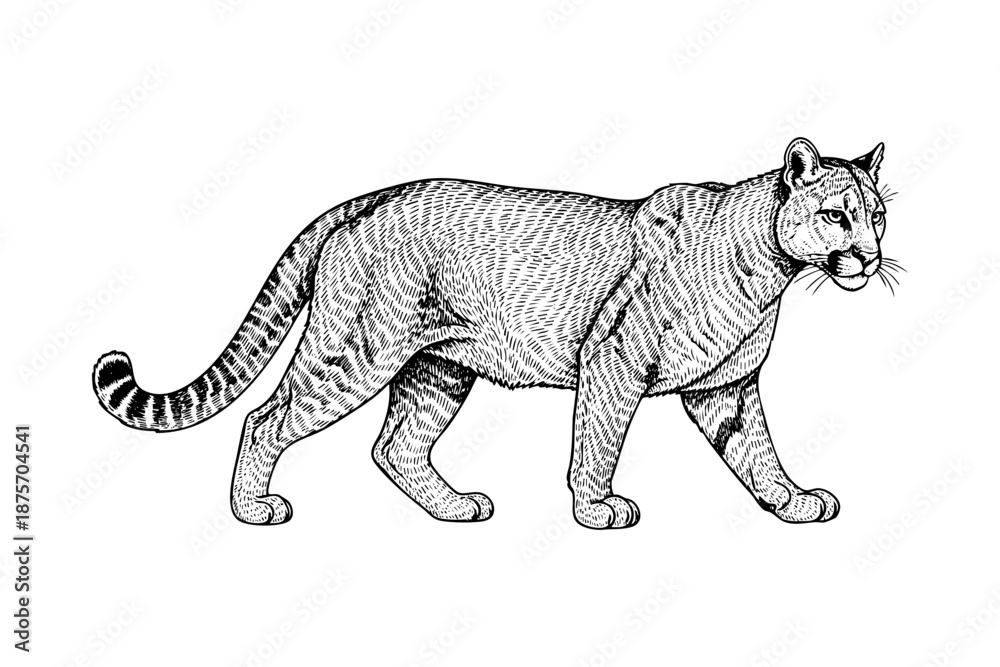 custom made wallpaper toronto digitalVintage puma engraving black ink wild cat wildlife hand drawn illustration