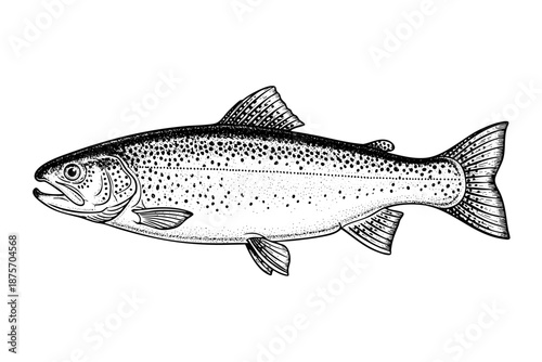 Vintage salmon engraving black ink fish hand drawn illustration