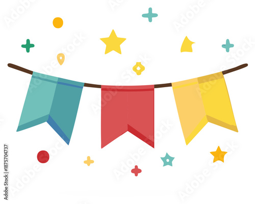 Festive Bunting with Pennants, Stars and Circles, Holiday Decoration
