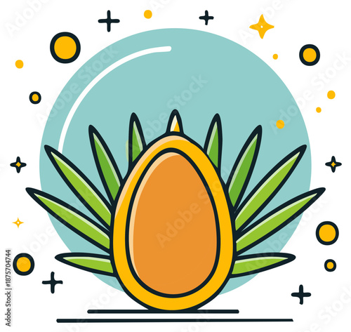 Stylized vector illustration of an agave plant piña with festive sparkling elements