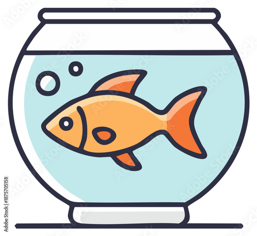 Cartoon goldfish swimming in a glass fishbowl vector icon illustration