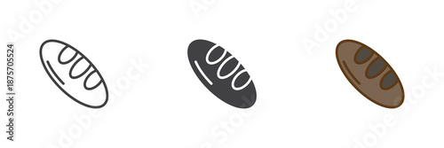 Loaf bread bakery food different style icon set. Line, solid and filled outline colorful icon, vector sign and symbol. Bread loaf icon for grocery, food shop and bakery icon use.