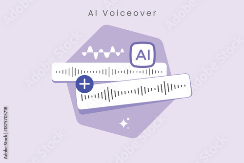 AI voiceover concept user interface with sound wave graphics. Illustrates audio editing and generation using artificial intelligence for content creation.