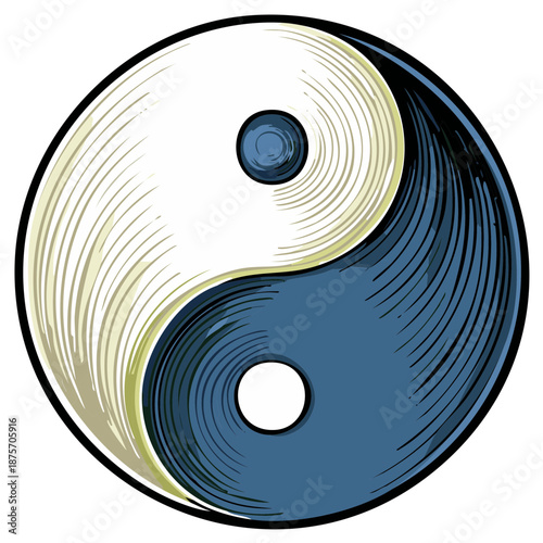 Elegant Yin Yang symbol in a textured artistic style, depicting balance, harmony, and interconnected opposing forces.
