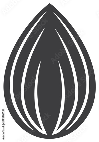 Stylized graphic illustration of a teardrop shape with vertical internal line details, minimalist design