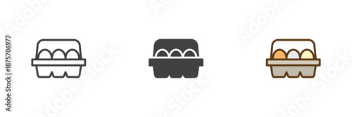 Eggs carton package different style icon set. Line, solid and filled outline colorful icon, vector sign and symbol. Egg box icon for grocery food packaging and icon use.