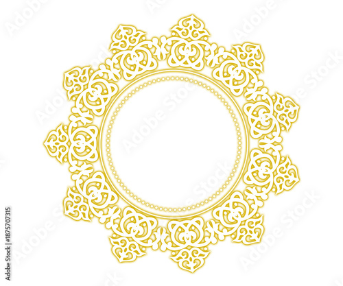 Golden ornate circular frame design isolated transparent background