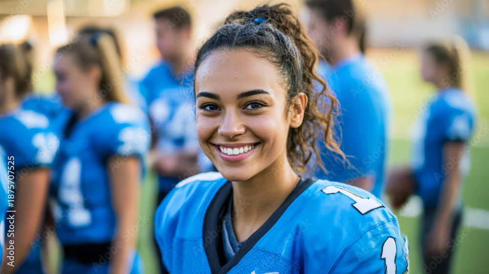 Naklejka premium Cheerful player smiles during practice on a sports field in evening light