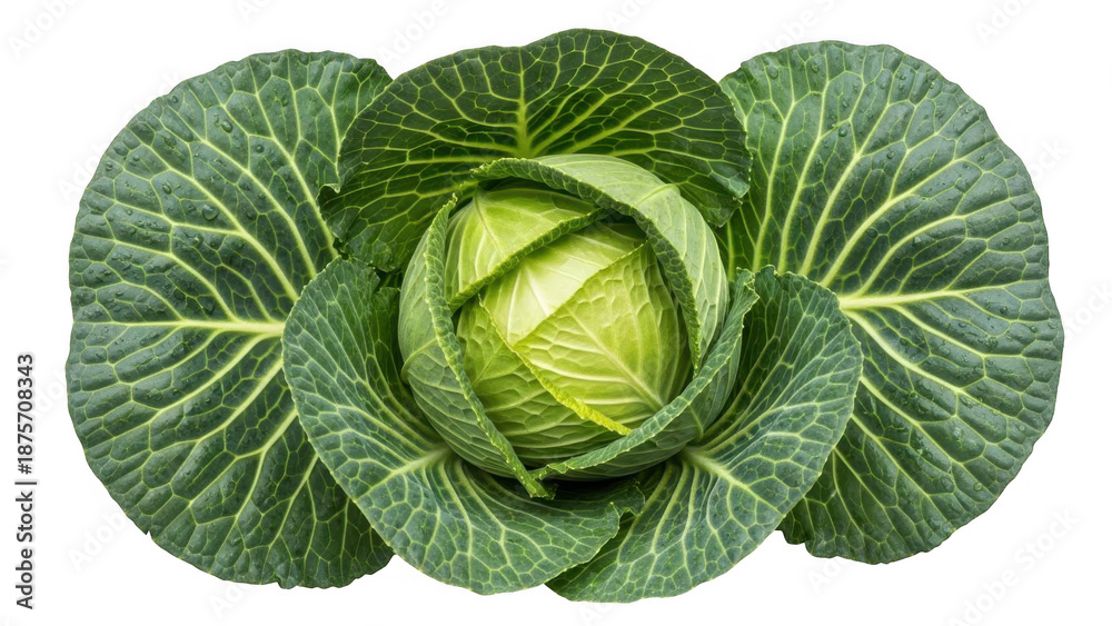 Fototapeta premium Fresh Green Cabbage Vegetable Close Up Isolated on Transparent Background food