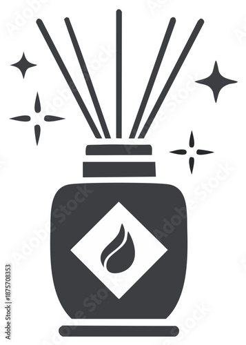 Aroma diffuser with sticks and star shapes, minimalistic icon