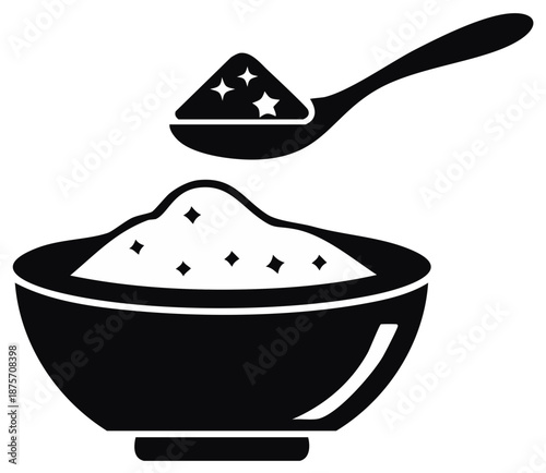 Vector icon of a spoon adding a magical sparkling ingredient to a cooking bowl