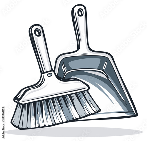Illustration of a Hand Broom and Dustpan for Cleaning Household Chores and Maintaining Tidiness
