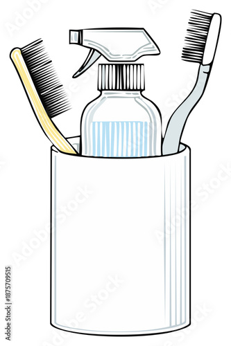 Daily hygiene personal care products toothbrush comb spray bottle in a holder