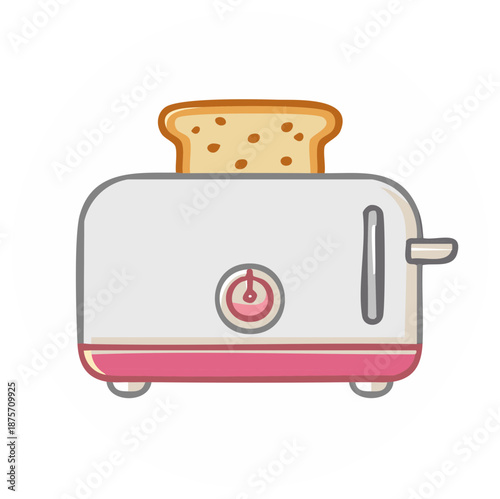 Minimalist Toaster with Bread Slice, Cartoon Style Kitchen Appliance Vector Illustration