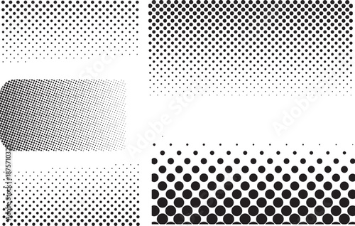Halftone dot texture pattern set with gradient shading and abstract graphic background design