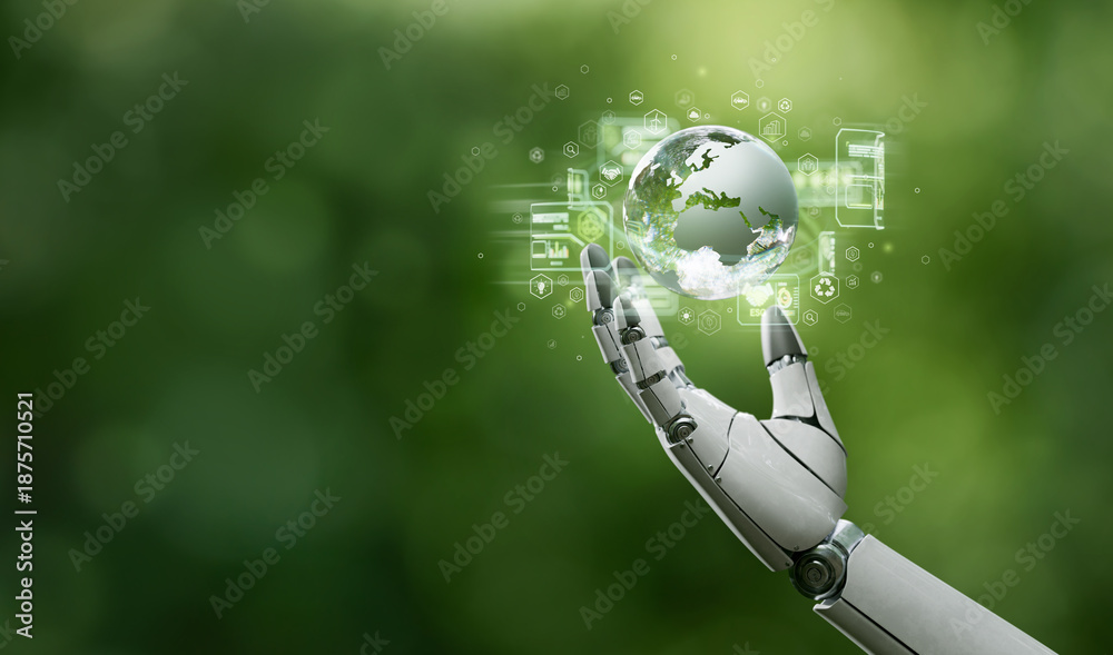 Naklejka premium AI-powered green innovation for carbon neutrality and ESG goals