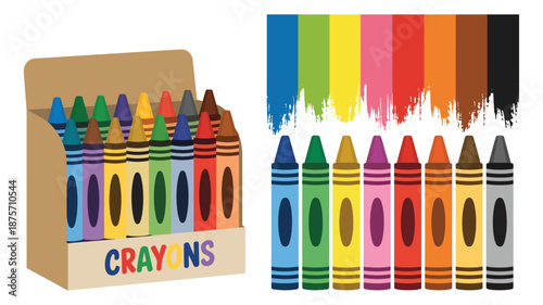 Colorful Crayons Clipart, School Art Supplies, Wax Crayon Icons, Educational Drawing Tools, Vector Illustration for Kids.