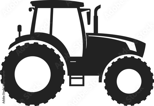 Tractor silhouette icon for agriculture farming, heavy machinery vehicle, countryside transport equipment black vector illustration isolated on white background
